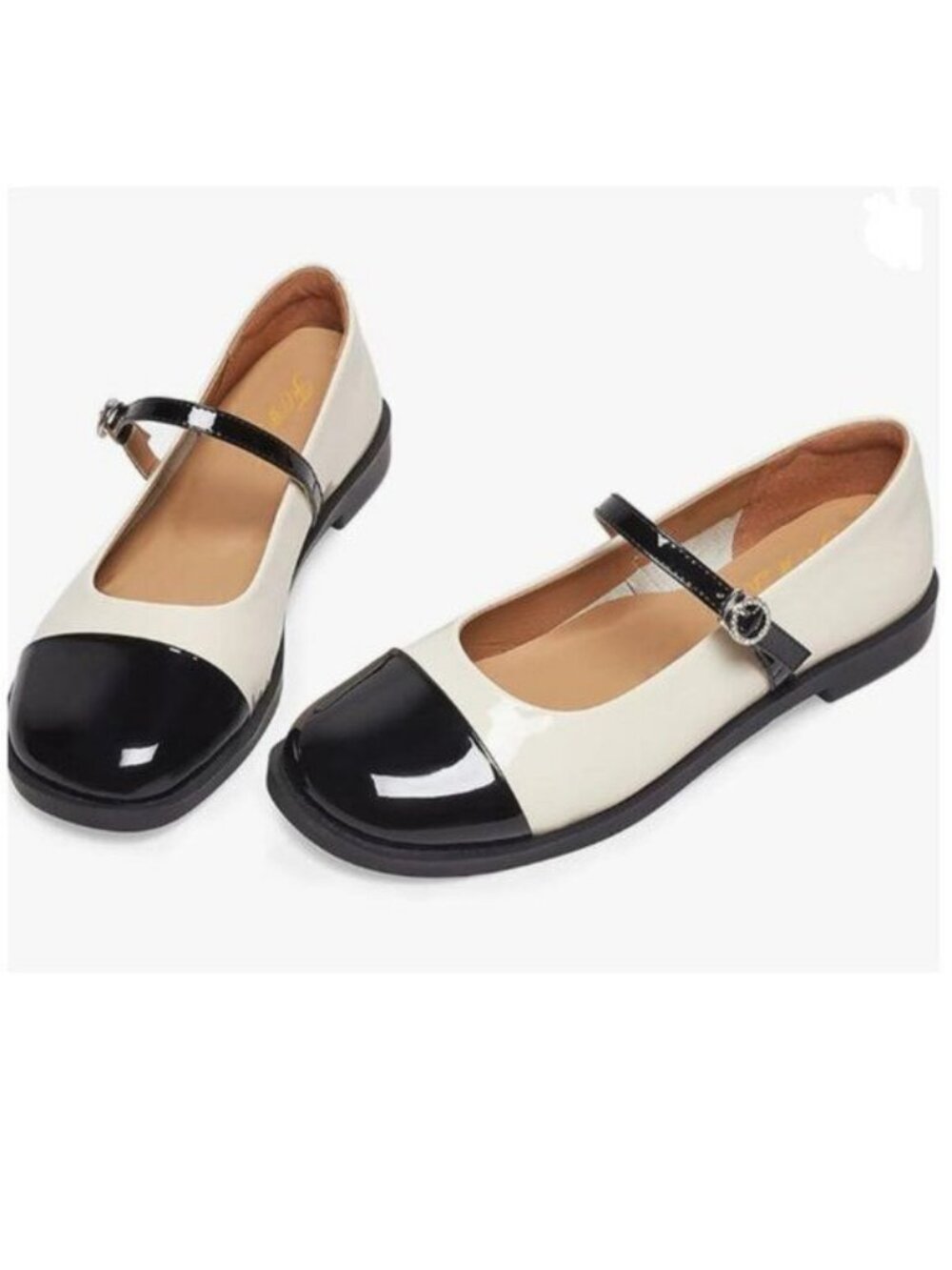 FOWT White Closed Toe Mary Jane Pumps Round Toe Slip On Ballet Flats Party Shoes